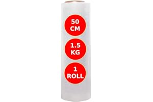 MOMENT 1.5KG Clear Stretch Film Wrap 1 roll, 50cm Width Heavy Duty Clear Plastic Shrink Wrap Roll for Pallet Wrapping, Packing Furniture, Boxes, Moving and Packaging - Cling wrap, 1.5KG (400g Core)
