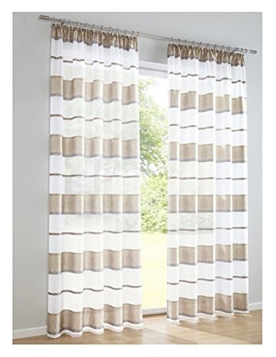 Dekoschal Voile-Qualität mit Jacquardwebstreifen. Webstreifen mit Ästemotiv, mit Kräuselband Größe: 145 x 140 cm in Beige