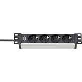 Brennenstuhl ALU-Line 10 inch Power Strip for Cabinet Rack with 4 Outlets (Distribution Unit, 10 Inch Mounting Format, Withou