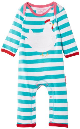 Toby Tiger Baby Girls Organic Chick Sleepsuit Striped Bodysuit, Blue, 3-6 Months