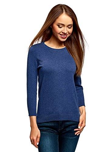 oodji Ultra Mujer Jersey Básico con Cuello Redondo, Azul, ES 38 / S