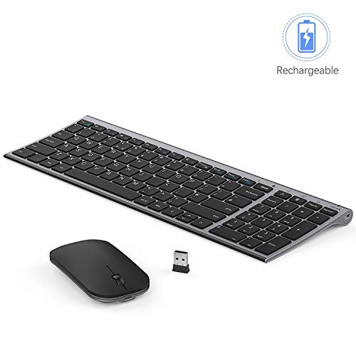 Wireless Keyboard and Mouse Set, Seenda Slimline Rechargeable Small Keyboard and Mouse with Number Pad for Windows, Space Grey(UK Layout)