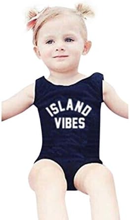 VENMO Island Vibes Printed One Piece Toddler Girls Swimsuit Monokini High Waisted Black Kids Swimwear Bathing Suits (6M)