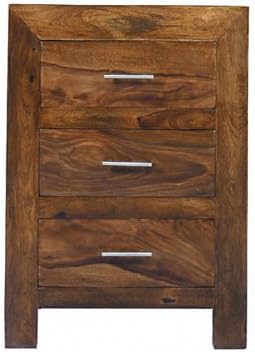 Cuba Sheesham 3 Drawer Bedside Nightstand Cabinet - Furniture