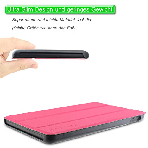 Fire 7 Zoll 2015 Hülle Case, Infiland Fire 7 Zoll Huelle Ultra Dünn Tri-Fold Muschel PU Leder Ultra Schlank Superleicht Ständer Shell Cover Schutzhülle Etui Tasche für Amazon Fire 7 Zoll 2015 (7-Zoll-Tablet, 5. Generation – 2015 Modell)(Magenta) - 5