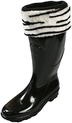 Ladies Womens Cosy Fleece Wellington Boot Socks with Faux Fur Trim. Size UK 3-5 ZEBRA