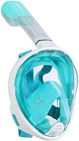 WSTOO 180° Full Face Snorkel Mask-With Anti-Fog Anti-Leak Snorkeling Design,For Adults And Kid,See More Water World Larger Viewing Area (GREEN + WHITE, L/XL)