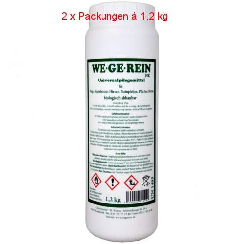 WE.GE.REIN Universalpflegemittel für Wege,Kieselsteine,Fliesen, Steinplatten, Beton usw. 2 x 1,2 kg