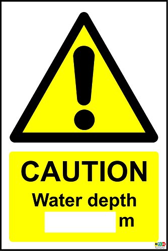 Caution Water Depth (Space) m Sign - 1.2mm Rigid Plastic 300mm x 200mm