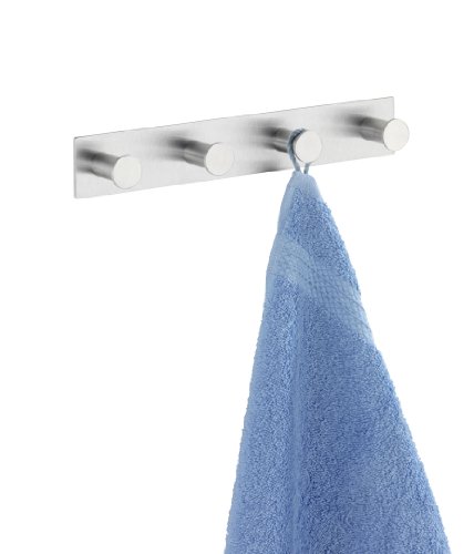 WENKO 4466590100 Hakenleiste Celano Quadro – 4 Haken, selbstklebend, Edelstahl rostfrei, 25.5 x 4 x 3.3 cm, Matt - 3