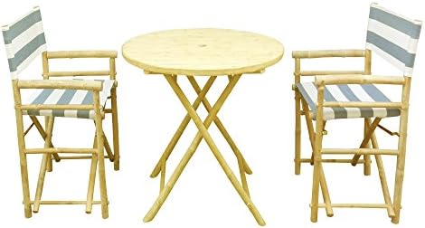 Zero Emission World Set of 1 Table and 2 Director Chairs, Navy and white Stripe, Round