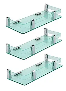 FRICOSTA Wall Acrylic Antique Shelf for Bathroom (12X5 inch, Clear, Green Shade) -Pack of 3