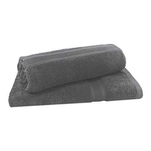 2er Set Frottee Duschhandtücher Duschtücher Strandtücher in vielen Farben erhältlich – 100% Baumwolle 500 gr/m² anthrazit / dunkelgrau 70 x 140 cm - 2