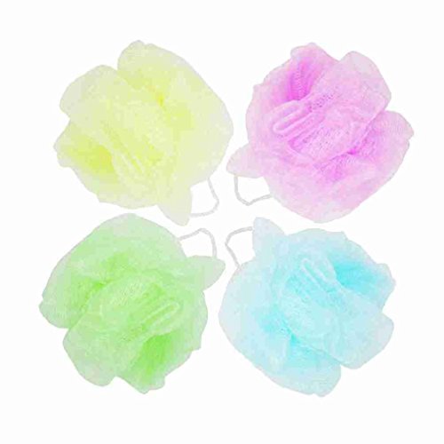 Move&Moving(TM) Body Bathing Bath Shower Pouf Scrubber Green Blue Pink 4 Pcs