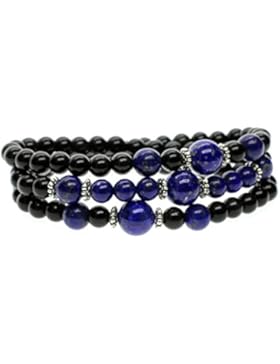 COAI® 6mm Obsidian und Lapislazuli Mala Multilayer Wickelarmband Gebetskette für Damen/Herren