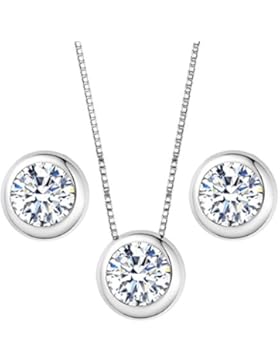 Clearine Damen 925 Sterling Silber Elegant Cubic Zirconia Rund Form Einfach Pendant Halskette Pierced Ohrringe...