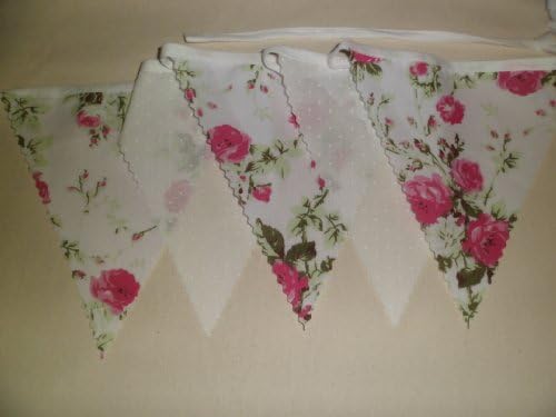 Rose Floral and white spot Wedding Bunting 40ft/12m long Fabric single side