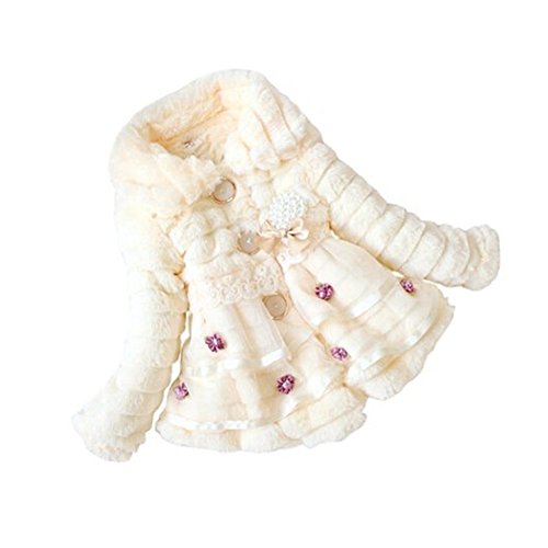 Arrowhunt Baby Girls Faux Fur Flower Pearl Winter Warm Coat Snowsuits Yellow