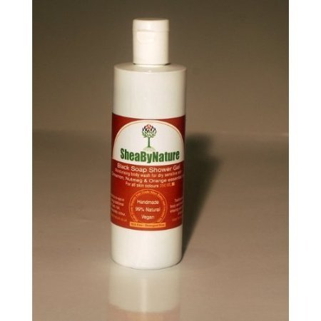 African Black Soap Shower Gel Body Wash with Cinnammon, Nutmeg & Orange Essential Oils (250ml). Detergent Free, Paraben Free, SLS Free from SheaByNature