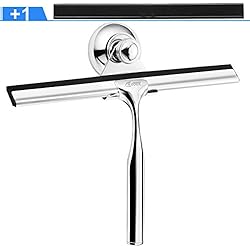 CRXOOX Rasquetas Limpiacristales para Ducha,Limpiador para Ventanas,Espejo Baño,Limpiador de Cristal en Acero Inoxidable Escobilla con 1 Goma de Repuesto y 1 Gancho