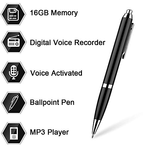 16 GB digitale registratore vocale penna di Aizhy, registratore vocale tascabile penna Nero