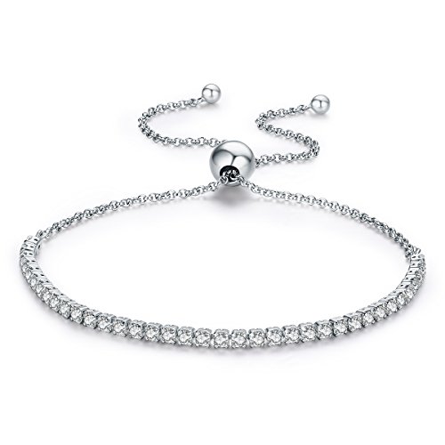 Pulsera ajustable de plata de ley 925, con ristra de circonitas brillantes transparentes, compatible con pulseras de estilo europeo tipo Pandora