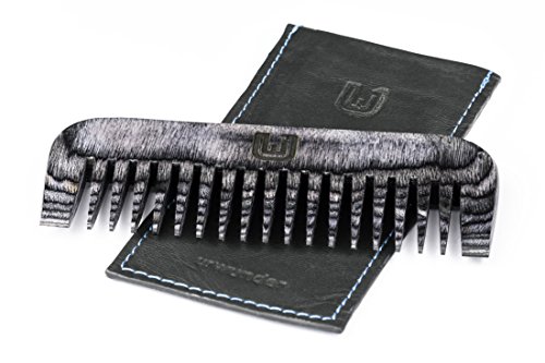 Bartbändigender Premium-Bartkamm + Hochwertiges Echtleder-Etui | Hosentaschen-taugliches Set | Antistatisch | Wasserfestes Pakka-Holz | urwunder Combo (Schwarz matt)
