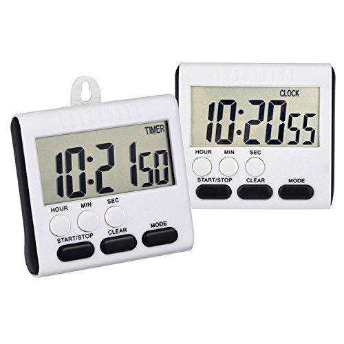 Mudder magnetischer Alarm Digitaler Küchentimer Stoppuhr Eieruhr für 24 Stunden mit Stand, Großer Bildschirm, 2 Stück (Weiß-Schwarz)