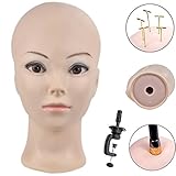 Peso: 450g ERSIMAN Maquillaje Cabeza de entrenamiento calva Cosmetología Maniquí Cabeza de maniquí para pelucas Fabricación y exhibición con abrazadera libre