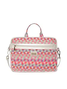 KLEIO Jaquard Laptop Handbag for Office Women Girls(HO3004KL-WHOR_White Orange)