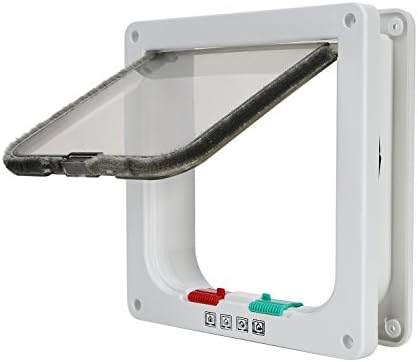 Top Munster Cat Flaps,4-Way Locking Cat Door with Door Liner Locking White Door Kit for Small Animals (Large Size 7.4" X 7.7" X 2.1", Telescopic Frame, Installing Easily) - S
