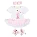 balababy Baby Girls Floral Romper Suit 1st Birthday Party Dresses Shoes with Headband Outfits,12-18M