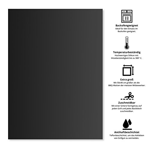 Premium Grillmatten (3er Set) bis 300°C – inklusive Backpinsel – aus hochwertigem Silikon mit Teflon Antihaftbeschichtung – Grillmatte in XXL-Größe 50x40cm – 0,25mm dick – geeignet für jede Art von Grill & Backofen - 2
