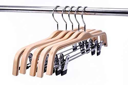 J.S.Kleiderhaken, Hosen-Aufhänger Hosenspanner Kleiderbügel Klemmbügel Hosenhalter Hosenbügel aus Holz mit Anti-Rost-Haken und verstellbaren Klemmen, Naturoptik – 5 stück - 4