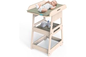Mamatoyz - 19CFLAT - Fasciatoio neonato, materasso impermeabile incluso, fasciatoio trasformabile in tavolino e sedia per bambino, ripiani per accessori, legno di betulla