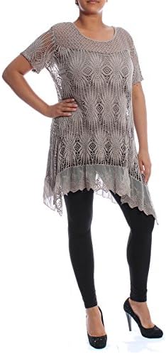 Ladies Womens Mesh Lace Top Dress Floral (20 22, Mocha)