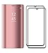 Produktbild XIFAN Hülle für Xiaomi Mi 9, Hohe Qualität Mirror Ledertasche Flip Cover mit Stand, Clear View Booklet Handyhülle für Xiaomi Mi 9, Rose Gold + 2 Pack Displayschutzfolie