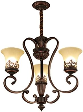 Yuyuan Light American Retro Iron Chandeliers, Retro Castle Living Room Villa Staircase Decorated Ceiling lamp, 3 Head high Brightness Glass Hanging lamp, Retro Color E27, not Including Light Bulbs
