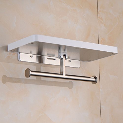 Aothpher Doppel-Toilettenpapierhalter multifunktional wandmontiert Edelstahl Ablage, weißer Anstrich, Toilettenpapierhalter im Badezimmer - 3
