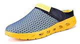  Yooeen Unisex Hausschuhe Clogs Sandalen Atmungsaktiv Mesh Pantoletten Outdoor Sommer Strand Schuhe Flache Rutschfest Bequem für Herren Damen Kinder, Blau+gelb, 39 EU