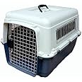 Smart Pups Plastic Heavy Duty Dog Airline Travel Flight Crate Carrier Kennel, Cage For Pet Iata Approved 28 Inch-Grey And White