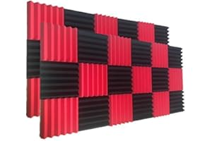 XIN&LOG Schaumstofffliesen für Akustikgitarren, 5 x 30 x 30 cm, Rot/Schwarz, 24 Stück