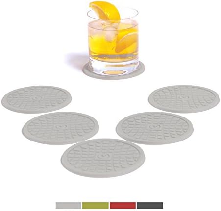 Vendolo Glass Coaster Round (Set of 6) Assorted Colours/Drinks Coaster Made of Silicone for Mugs, Glasses and Bottles in the Living Room, in the Kitchen, at the Table and at the Bar Hell-Grau
