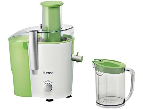 Bosch MES25G0 Entsafter VitaJuice 2 700 W, XL-Einfüllschacht, Edelstahl-Microfilter-Sieb, Ausgießer mit DripStop, weiß / apfelgrün