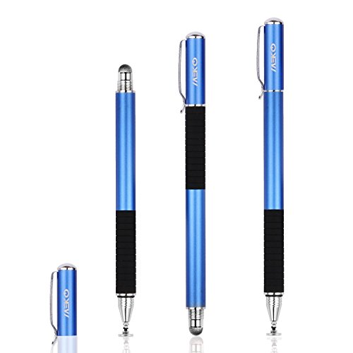 MEKO 2 Stück 2-in-1 Präziser Eingabestift Touchstift Disc-Stylus Touch Pen mit 4x Disc Tipps, 2x Fiber Tipps für Apple iPad iPhone Tablet Samsung Galaxy und alle Touchscreen-Geräte (Spacegrau/Blau) - 8