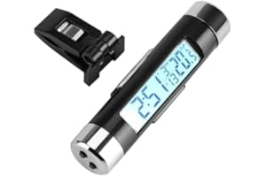 SMANDY Temperature Clock Clip-on Thermometer Auto Dashboard Digital Clock Vehicle Temperature Gauge With Backlight and LCD Display for Truck Car (White Backlight)