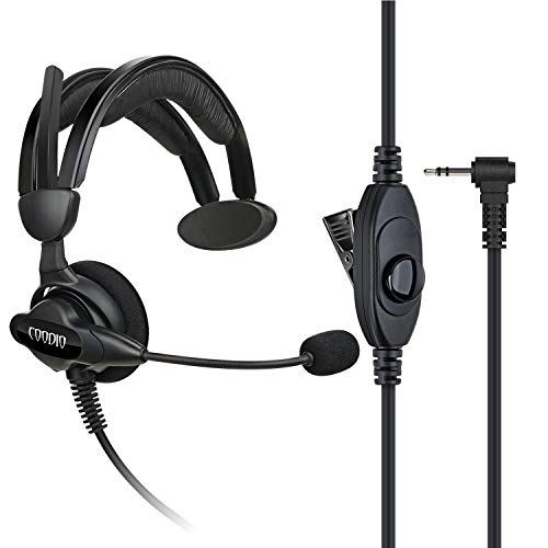 COODIO Over-the-Head Earpiece Headset [Swivel Boom Microphone] [Noise Cancelling] For 1 Pin Motorola TLKR 2 Way Radio Walkie Talkie