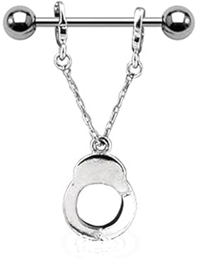 Paula & Fritz Brustwarzenpiercing aus Chirurgenstahl Edelstahl 316L mit hängenden Handschellen