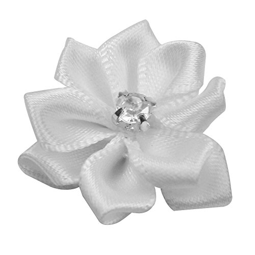 40 Stück Handgefertigt Satin Blumen mit Strass Applikationen Tischdeko Taufe Kommunion Blumen - 4