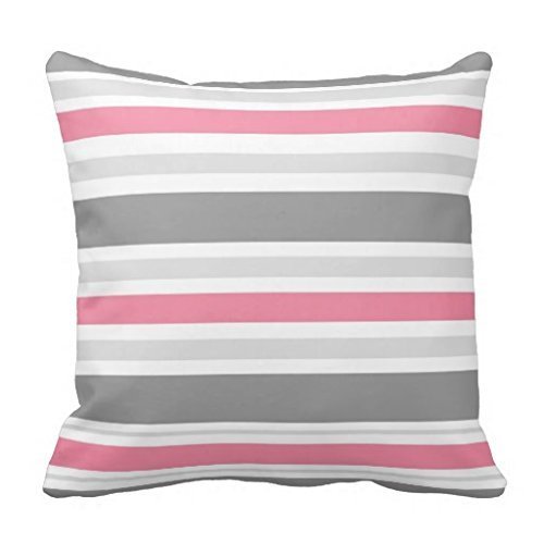 AHArtSaleStore O21L Pink,White.Grey Stripe Throw Pillow 18 X 18 Square Pillowcase